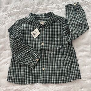 NWT Bonpoint Boy’s Green Plaid Shirt